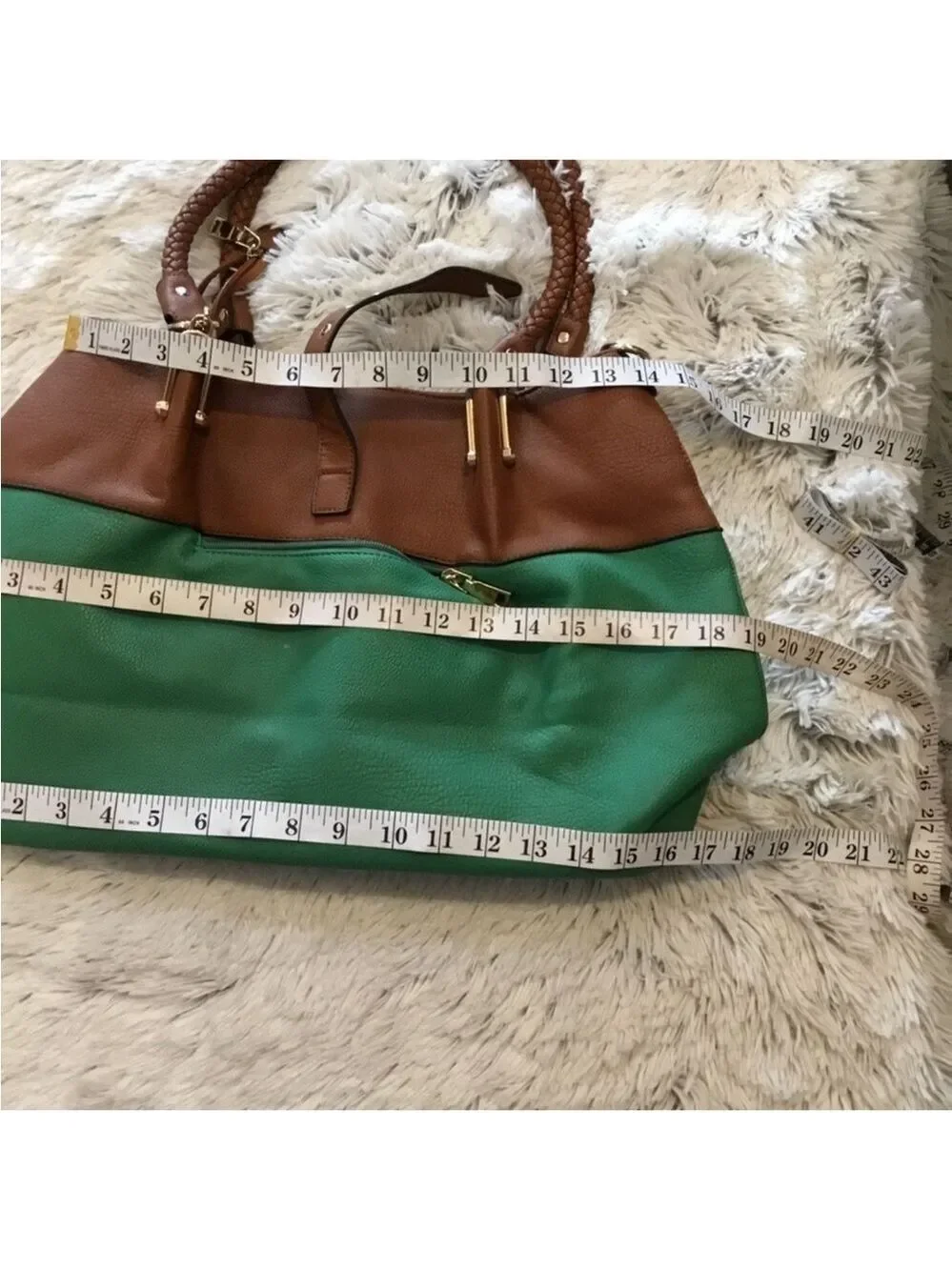 Black Rivet Woman’s handbag kelly green and brown with braided handles - Picture 9 of 15